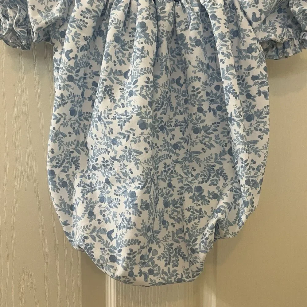 Sweet Dreams Blue Floral Birds Smocked Bubble Romper Girls Size 12 Months